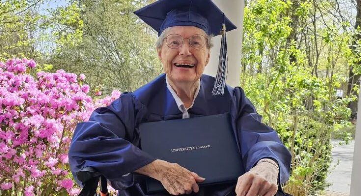 Joan Alexander with her diploma.